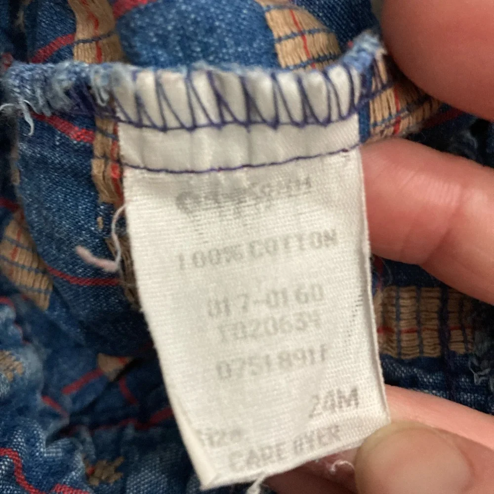 Vintage OshKosh B’Gosh Teddy‎ Bear Overalls 24M Denim Striped USA Made